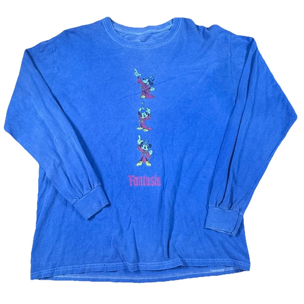 Disney Fantasia Mickey Mouse Long Sleeve Graphic Shirt Size Medium Blue